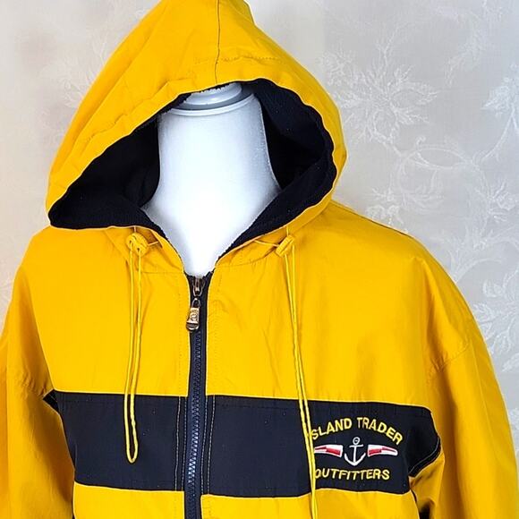 Island Trader Outfitters Women Fleece Lined Rain Coat Yellow/Navy Size M - Picture 2 of 11